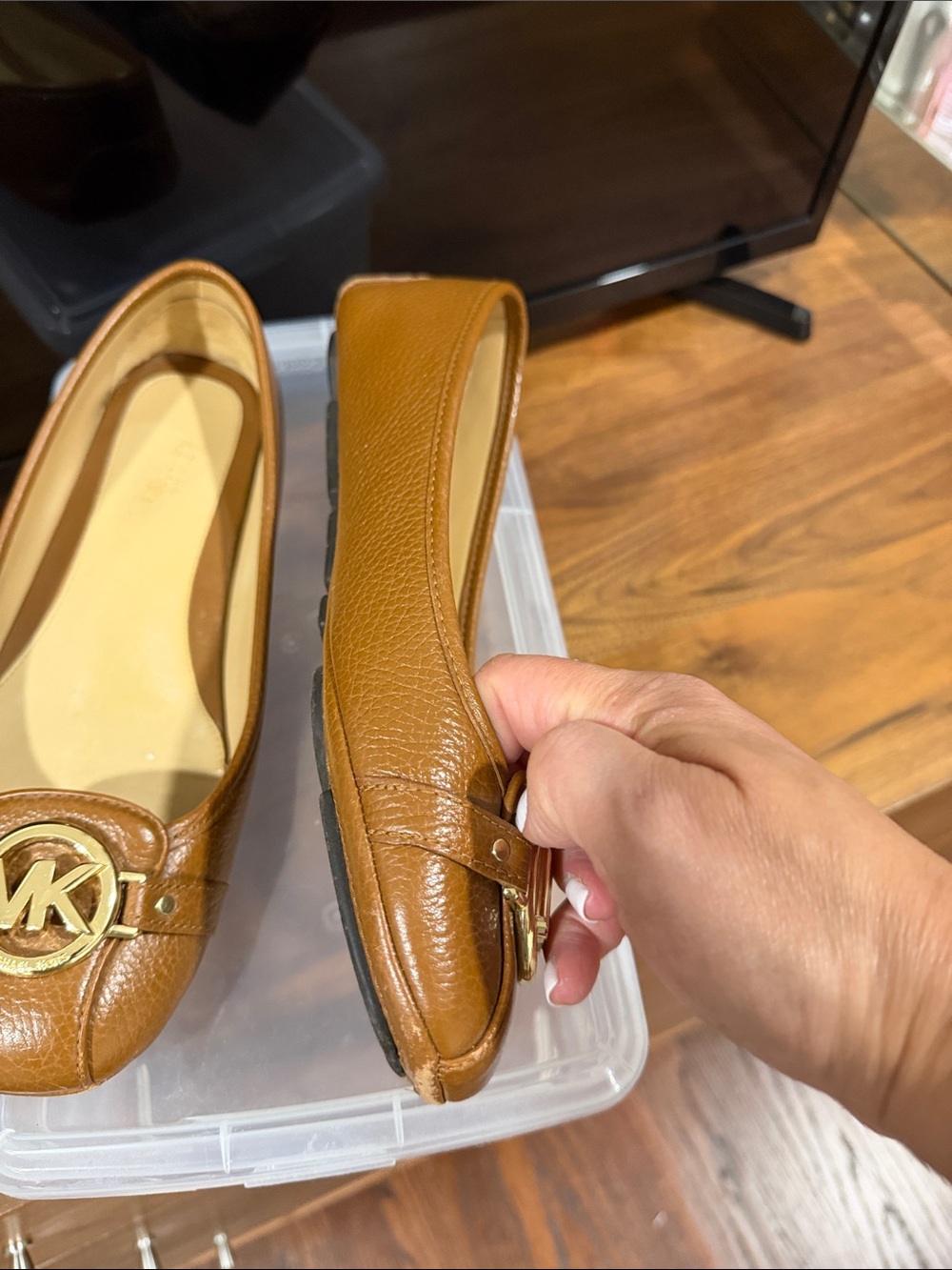 MICHAEL Michael Kors Chestnut Brown Leather MK Logo Flats - Picture 7 of 11